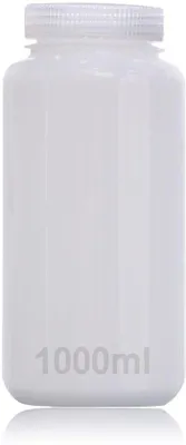 Zdjęcie produktu dla Butelka laboratoryjna 1000 ml - HDPE - Do cieczy - Szerokie otwarcie - Odporność chemiczna - Wytrzymuje temperaturę do 120°C - Butelka