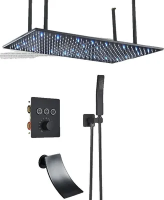 Obrázok produktu pre Sprchová armatúra, termostatické ovládanie, moderný dizajn, čierna 3-cestná C