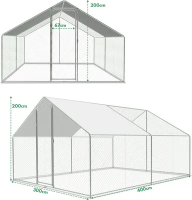 Zdjęcie produktu dla TolleTour kurnik na zewnątrz duży kurnik na dachu kurnik na wolnym wybiegu kurnik z ramą ze stali ocynkowanej PE i zamykanymi drzwiami 3 x 4 x 2 m