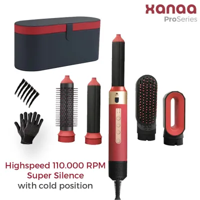 Produktbild von XANAA® 5in1 Multistyler Pro - Highspeed 110.000rpm - Lockenstab - Haartrockner - Heißluftbürste - Haartrocknerbürste - Lockenbürste - Redvelvet + BOX