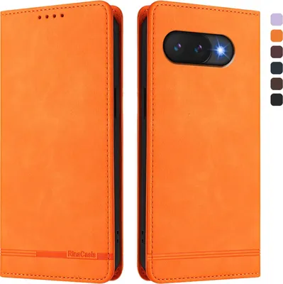 Produktbild von Hülle für Google Pixel 9A, Retro Kunstleder Ständer Klapphülle mit Kartenfächer und Magnetische Orange