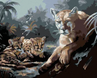 Produktbild von Zuty - Malen nach Zahlen - PUMA MIT JUNGEN (D. RUSTY RUST), 40x50 cm, ohne Keilrahmen