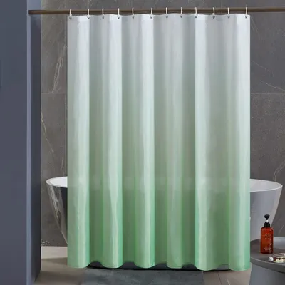 Produktbild von Duschvorhang 180x180 cm, schimmelresistent, Badezimmervorhang für Badewanne und Dusche, Textilvorhang aus Stoff, wasserdicht, waschbar, mit 12 Duschvorhangringen, weiß bis grün.