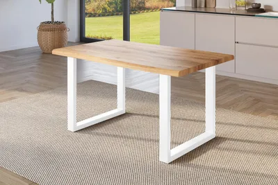 Produktbild von Esstisch Baumkante Holz-Optik Wildeiche 120 x 80 U-Gestell weiß JULIUS