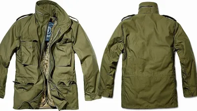 A front and back view of an olive green jacket.