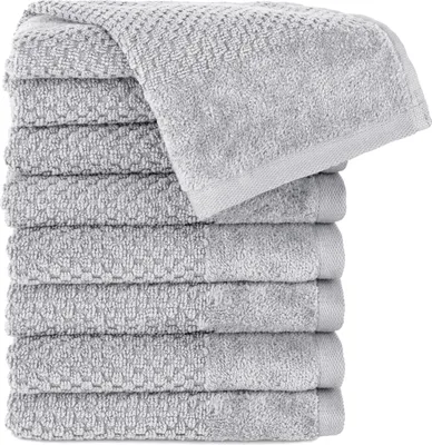 Produktbild von Pure Label 8-TLG Gästehandtücher 30x50 cm mit Aufhängeschlaufe aus 100% Baumwolle, saugstark und weich | 8 Gästehandtücher Grau - Hellgrau, 30x50cm