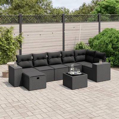Produktbild von 8-tlg. Garten-Sofagarnitur - mit Kissen Schwarz Poly Rattan - Gartenmöbelset 3264461