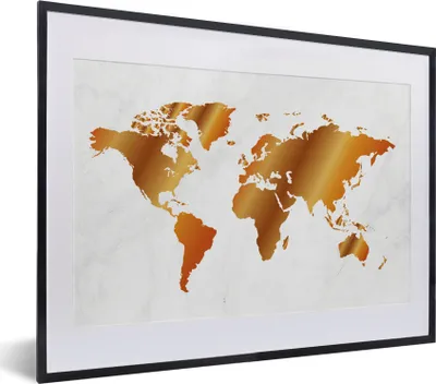 Produktbild von MuchoWow® MuchoWow® Gerahmtes Poster Weltkarte - Marmor - Gold 40x30 cm - Poster mit zchwarzem Bilderrahmen - Bilderrahmen - Poster im Rahmen