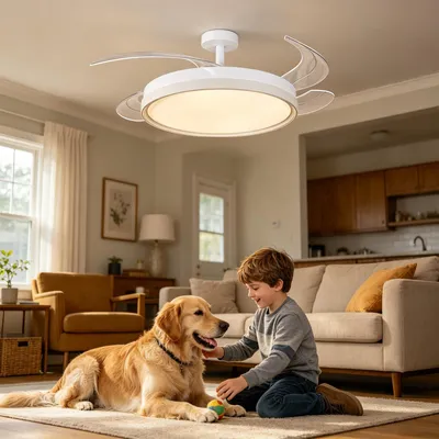 Obrázok produktu pre Stropný ventilátor s LED osvetlením – priemer 47,5 cm až 106 cm – biely – do obývačky