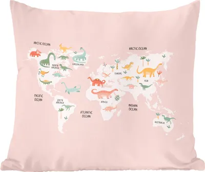 Produktbild von MuchoWow® Zierkissen Sofakissen Wohnzimmer Dekokissen 40x40 cm Weltkarte - Kinder - Dinosaurier - Foto Kissen - Schlafzimmer Dekoration