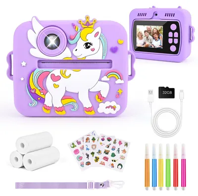 Productafbeelding van Kindercamera - Instantcamera met printer - 1080p - 2,4 inch scherm - 32 GB - Voor kinderen van 3 tot 12 jaar
