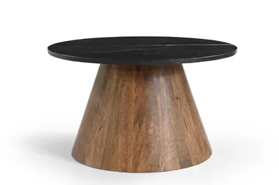 Immagine prodotto di Marmoholz - Tavolino rotondo Bari Ø70 cm x H40 cm in marmo nero naturale e legno massiccio di mango marrone, tavolo in stile moderno