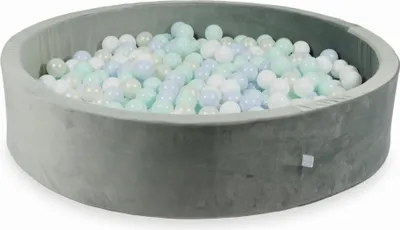 Immagine prodotto di Piscina di palline 600 pezzi 130x30 velluto grigio: azzurro perla, menta chiaro, opalescente, bianco