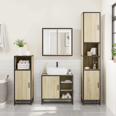 Produktbild von "2026 Aktion" Badezimmer-Waschbeckenschrank Sonoma-Eiche 65 x 33 x 60 cm Holzwerkstoff - NeuMöbel2967120
