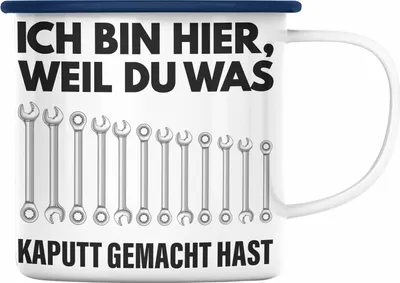 Produktbild von Trendation - Handwerker KFZ Mechaniker Geschenk Lustig Emaille Tasse Automechaniker Werkstatt Emaille Tasse Hausmeister (Blau)