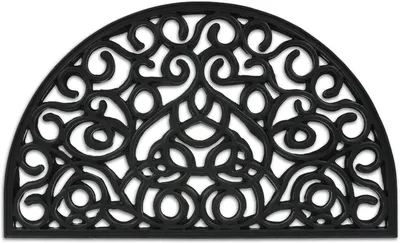 Produktbild von Gummimatte – 45 x 75 cm – Halbrund – Wetterfest – Rutschfest – Mit Ornamenten – Trockenlaufmatte für Innen- und Außenbereich – Schwarz