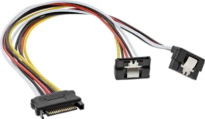 Obrázok produktu pre InLine® 29683Y Napájací Y-kábel SATA, SATA samica na 2x SATA samec, uhlový, s bezpečnostnými výstupkami, 0,3 m