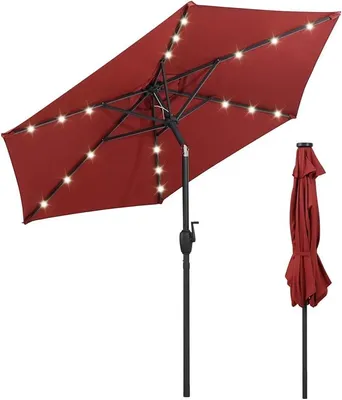 Obrázok produktu pre KOMFOTTEU slnečník 230 cm s LED svetlami, záhradný slnečník so 6 tyčami a kovovou kľukou, sklápací slnečník na pláž, dvor, bazén