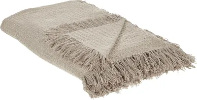 Zdjęcie produktu dla BELIANI Narzuta na łóżko szarobeżowa bawełna 220 x 240 cm koc z frędzlami dekoracyjna ozdobna sypialnia