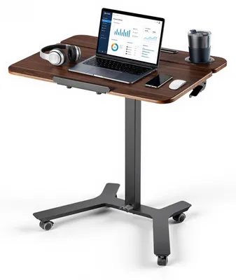Produktbild von Höhenverstellbarer Schreibtisch - Mobiler Computertisch - Maße 75-110 cm Höhe, 71,5 x 52,5 cm - Neigbare Tischplatte 0-90° - Rollen mit Bremsen - Tragkraft 15 kg - Für Homeoffice