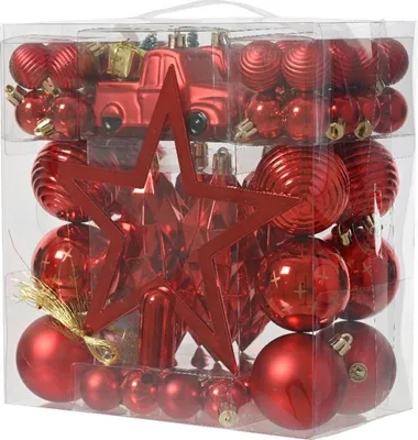 Imagen del producto de Adornos navideños para el árbol de Navidad Decoris, set de 67 piezas, color rojo