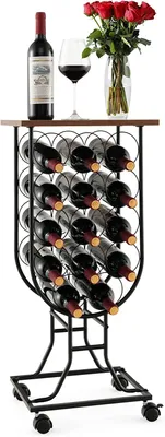 Zdjęcie produktu dla COSTWAY Wózek do serwowania z 14 uchwytami na butelki, mobilny wózek barowy na wino, nowoczesny wózek kuchenny, metalowa rama, 38 x 30 x 82 cm