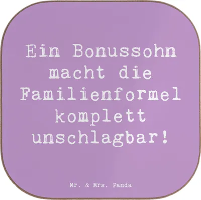 Produktbild von Mr. & Mrs. Panda Tischuntersetzer Spruch Unschlagbarer Bonussohn - Lavendeltraum - Geschenk, Familienbeziehung, Getränkeuntersetzer, Untersetzer Gläser, Familienmitglied