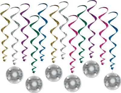 Image de 6 Disco Décorations à suspendre Spirales Boule Disco multicolore 102cm - Taille unique