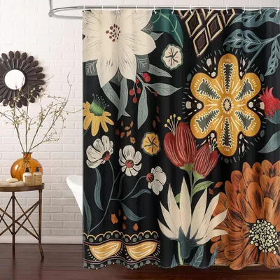 Imagen del producto de Cortina de ducha de estilo bohemio con estampado de flores y hojas tropicales, decoración para baño (180x200 cm)