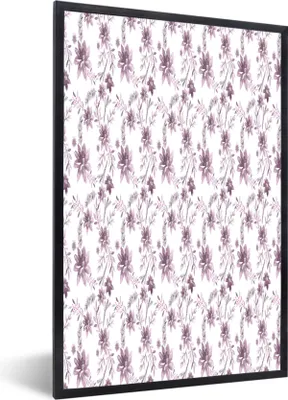 Produktbild von MuchoWow® MuchoWow® Gerahmtes Poster Blumen - Lila - Muster 40x60 cm - Poster mit zchwarzem Bilderrahmen - Papierdruck - Wandbilder