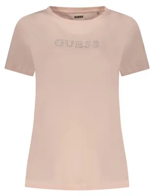 Produktbild von Damen Rosa Kurzarm-T-Shirt mit Strass & Baumwolle Rundhals