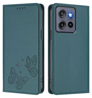 Image de Étui en cuir pour Motorola Edge 60 Neo/Edge 50 Neo, motif papillon, étui à rabat avec porte-écran, vert