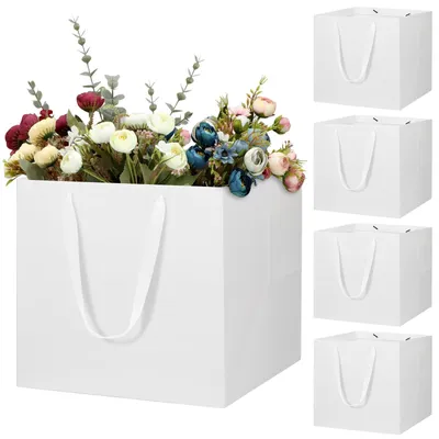 Zdjęcie produktu dla Białe torby papierowe, 5 sztuk, 30 x 30 x 30 cm, duże opakowanie idealne na prezenty urodzinowe