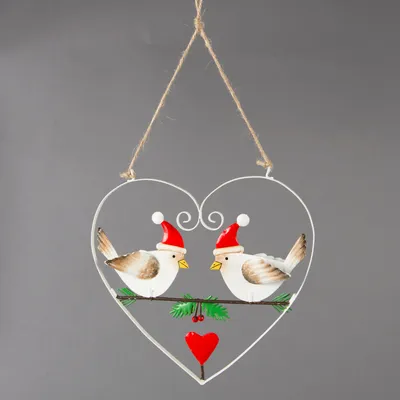 Produktbild von Weihnachtsdekoration Zierschmuck "Herz mit verliebten Vögelchen" zum Aufhängen - 17 x 17 cm
