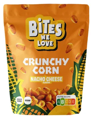Obrázek produktu pro BitesWeLove Křupavé kukuřičné chipsy s příchutí sýra nacho, 100 g