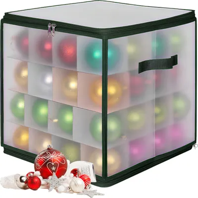 Immagine prodotto di Scatola porta palline di Natale Relaxdays, 64 palline, A x L x P: 36x36x36 cm, plastica, cartone, scatola per palline, trasparente/verde