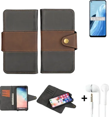 Produktbild von K-S-Trade Handyhülle Schutzhülle Bookstyle Wallet-Case kompatibel mit Oppo Reno7 A 5G + earphones Bumper rundumschutz schwarz-braun 1x