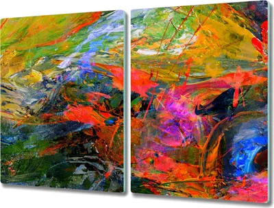 Produktbild von Coloray Kochplattenabdeckung Herdabdeckplatte 2x40x52 cm Hackbrett Schneidebrett Küchenbrett - Ölgemälde Mix Farben