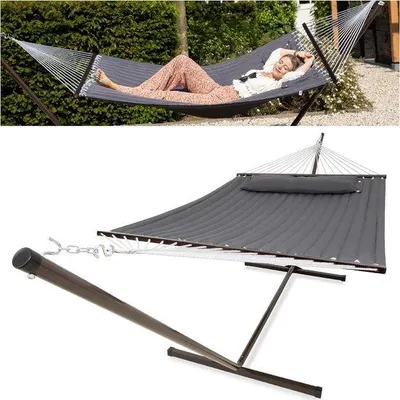 Immagine prodotto di Amaca per 2 persone con barra di sostegno - cuscino rimovibile - resistente ai raggi UV - resistente alle intemperie - grigio scuro