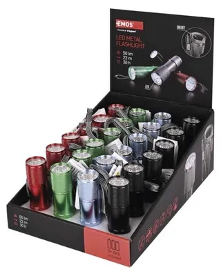 Obrázok produktu pre EMOS LED ručné kovové svietidlo P3848A, 50 lm, 3× AAA, 24 ks, display box