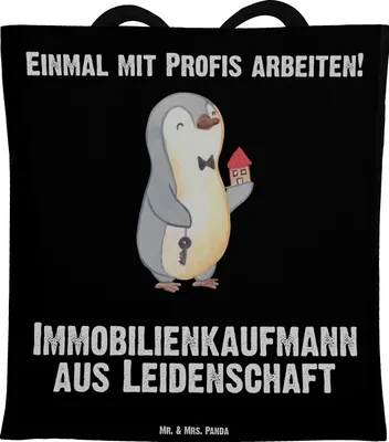 Produktbild von Mr. & Mrs. Panda Tote Bag Immobilienkaufmann Leidenschaft - Schwarz - Geschenk, Laptoptasche, Spruch, Immobilienmakler, Lustig, Tasche, Schultasche, Ausbildung, Beutel