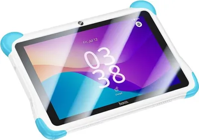 A tablet with a protective case, displayed on a white background.