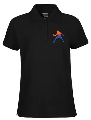 Produktbild von Huuraa Damen Polo Shirt Tischtennis bunte Silhouette XXL Black Bio Baumwolle Fairtrade Poloshirt Geschenkidee