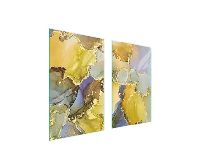 Produktbild von Herdabdeckplatten 2 teilig 75x52 Glaskeramikkochfeld Abdeckung Glas Schneidebrett Marmor Golden
