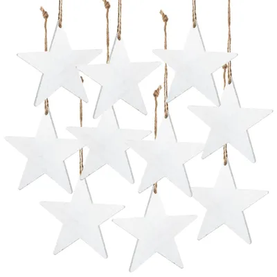 Produktbild von 10 Sternanhänger weiß aus Holz 10 cm - Christbaumschmuck Weihnachten