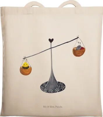 Produktbild von Mr. & Mrs. Panda Jutebeutel Sternzeichen Waage - Transparent - Geschenk, Tote Bag, Laptoptasche, Marienkäfer, Shopping Tasche, Hummel, Schultasche, Gleichgewicht, Biene