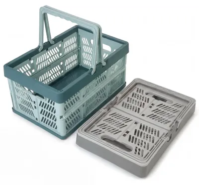 Obrázek produktu pro Omgoods – Sada 2 skládacích úložných boxů s rukojeťmi, šedá a modrá