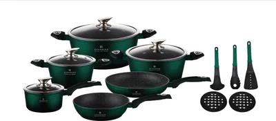 Immagine prodotto di Set di pentole Edenberg, 15 pezzi, verde scuro, con rivestimento antiaderente, utensili da cucina, set di pentole per induzione, pentole con rivestimento, set di pentole per la cottura, EB5628