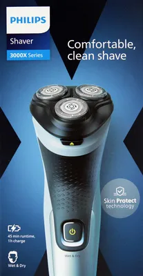 Produktbild von Philips X3063/00, Rotationstrasierer, Schwarz, Blau, SkinProtect, Batterie, 45 min, 1 h