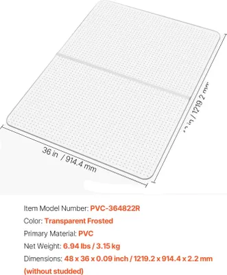 Obrázok produktu pre Podložka pod stoličku, odolné PVC, protisklzová úprava, 36 x 48 palcov, PVC typ A